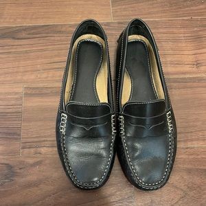 Black leather loafers